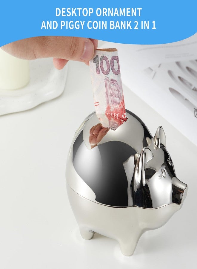 Jozen Gift Money Saving Bank-Metal Silver Piggy Penny Coin Bank for Children, Kids-hot Gifts for Birthday,Christmas and Party-My First Piggy Money Bank for Kids-Silver - Image 4